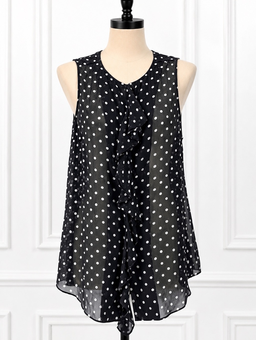 Theory Haze Dot Sleeveless 100% Silk Sheer Blouse-Size Small EUC